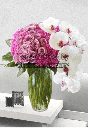 Komposition mit Glasvase Orchidee Rose Luxury