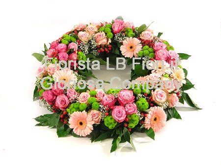 Funeral wreath with flowers and leaves according to local custom Elegant